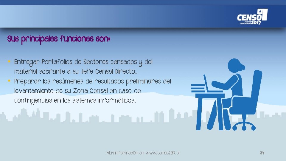 Sus principales funciones son: • • Entregar Portafolios de Sectores censados y del material