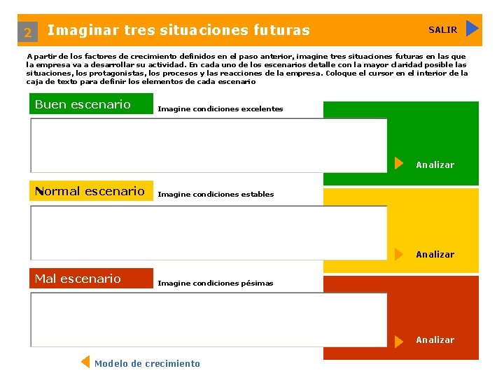 2 Imaginar tres situaciones futuras SALIR A partir de los factores de crecimiento definidos