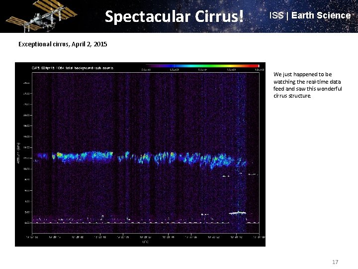 Spectacular Cirrus! ISS | Earth Science Exceptional cirrus, April 2, 2015 We just happened Spectacular Cirrus! ISS | Earth Science Exceptional cirrus, April 2, 2015 We just happened
