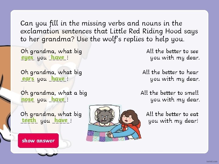 Can you fill in the missing verbs and nouns in the exclamation sentences that