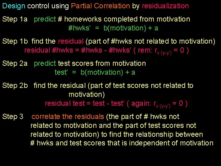 Design control using Partial Correlation by residualization Step 1 a predict # homeworks completed