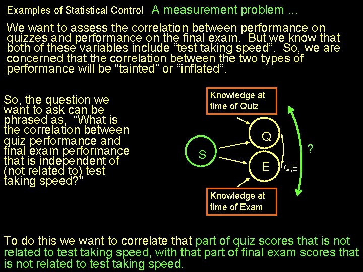 Examples of Statistical Control A measurement problem … We want to assess the correlation