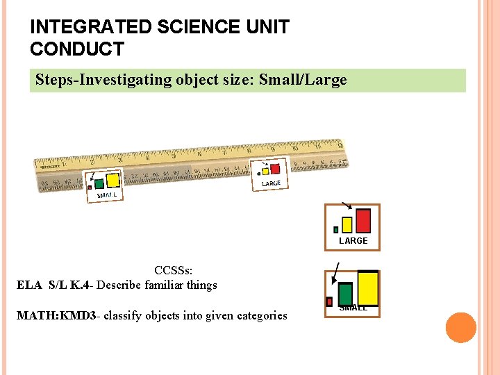 INTEGRATED SCIENCE UNIT CONDUCT Steps-Investigating object size: Small/Large LARGE CCSSs: ELA S/L K. 4