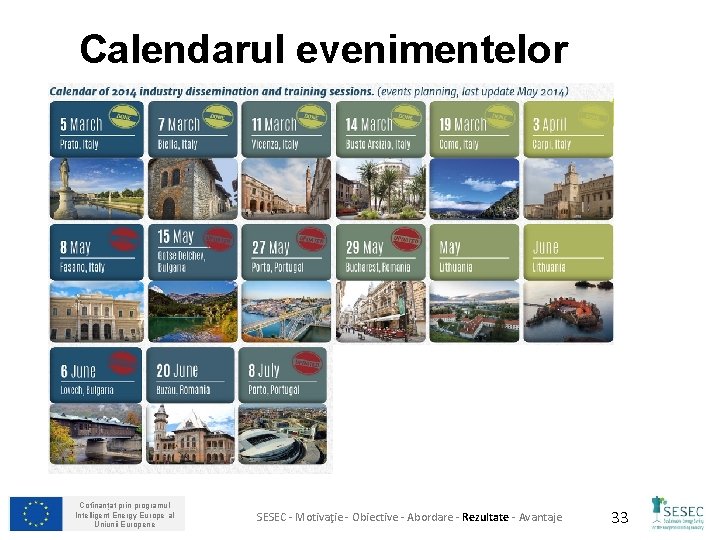 Calendarul evenimentelor Cofinanțat prin programul Intelligent Energy Europe al Uniunii Europene SESEC - Motivaţie