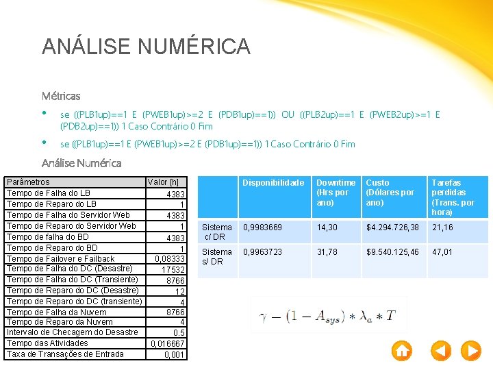 ANÁLISE NUMÉRICA Métricas • se ((PLB 1 up)==1 E (PWEB 1 up)>=2 E (PDB