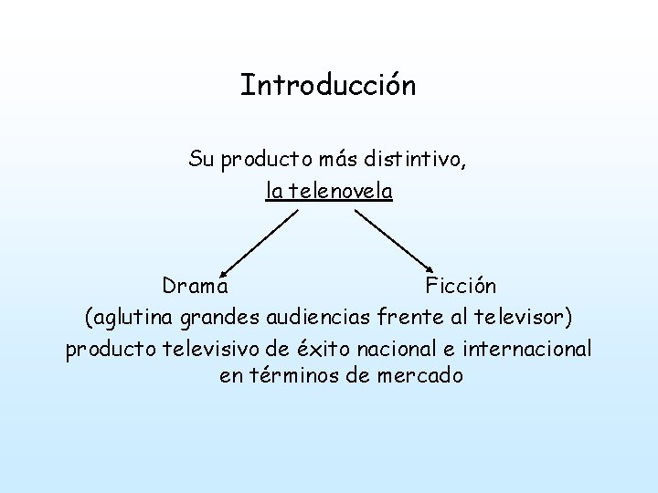 Introducción Su producto más distintivo, la telenovela Drama Ficción (aglutina grandes audiencias frente al