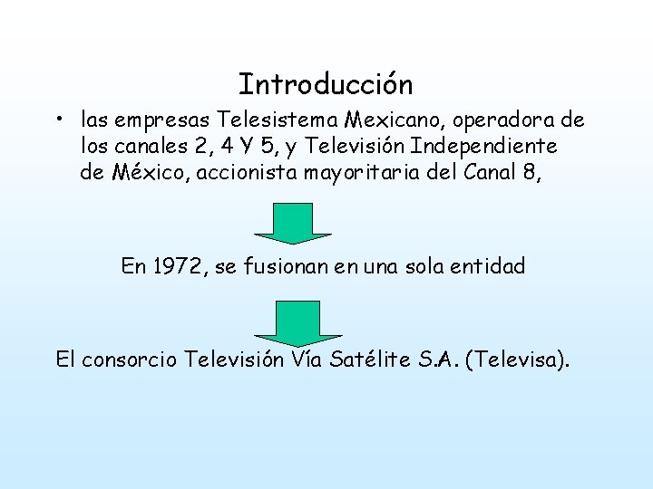 Introducción • las empresas Telesistema Mexicano, operadora de los canales 2, 4 Y 5,