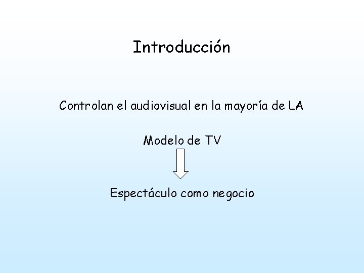 Introducción Controlan el audiovisual en la mayoría de LA Modelo de TV Espectáculo como