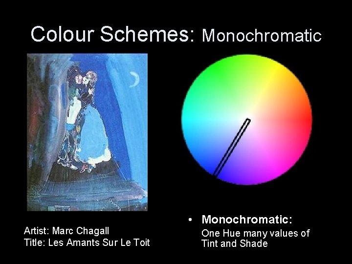 Colour Schemes: Monochromatic Artist: Marc Chagall Title: Les Amants Sur Le Toit • Monochromatic: