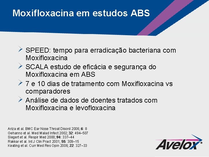 Moxifloxacina em estudos ABS SPEED: tempo para erradicação bacteriana com Moxifloxacina SCALA estudo de