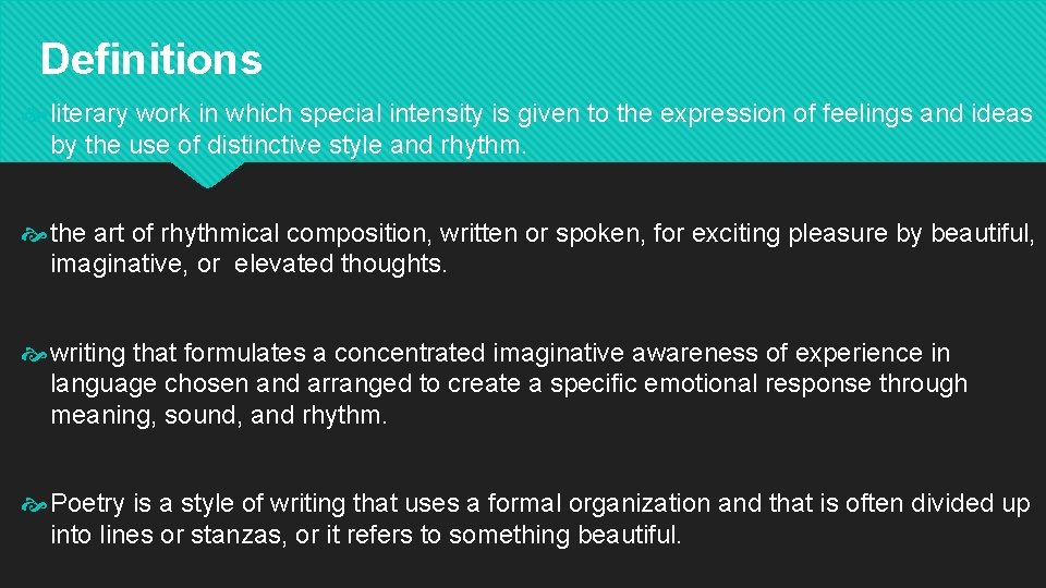 Definitions literary work in which special intensity is given to the expression of feelings