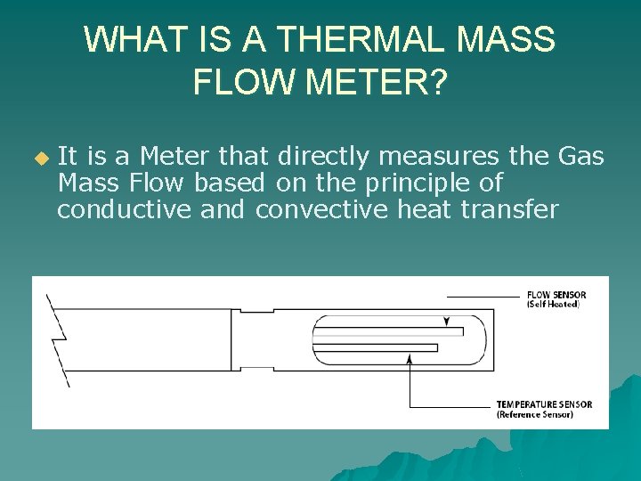 WHAT IS A THERMAL MASS FLOW METER? u It is a Meter that directly