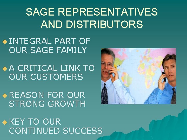 SAGE REPRESENTATIVES AND DISTRIBUTORS u INTEGRAL PART OF OUR SAGE FAMILY u. A CRITICAL
