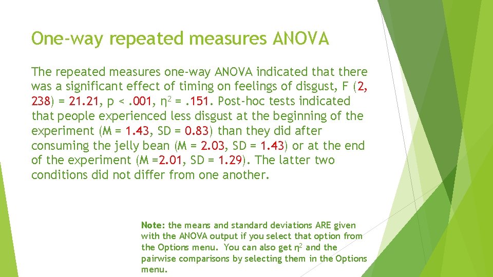 One-way repeated measures ANOVA The repeated measures one-way ANOVA indicated that there was a