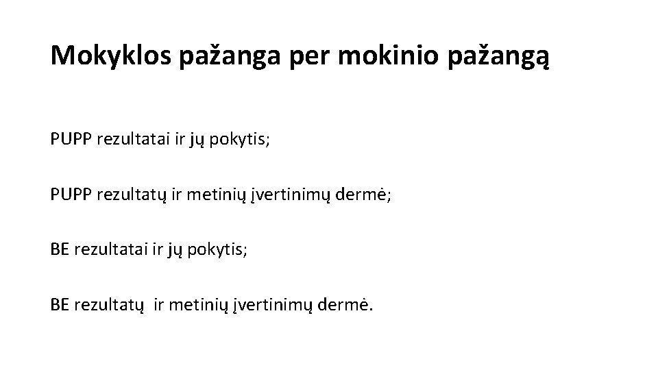 Mokyklos pažanga per mokinio pažangą PUPP rezultatai ir jų pokytis; PUPP rezultatų ir metinių Mokyklos pažanga per mokinio pažangą PUPP rezultatai ir jų pokytis; PUPP rezultatų ir metinių