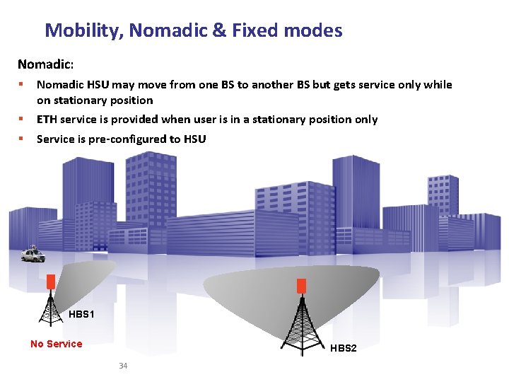 Mobility, Nomadic & Fixed modes Nomadic: § Nomadic HSU may move from one BS