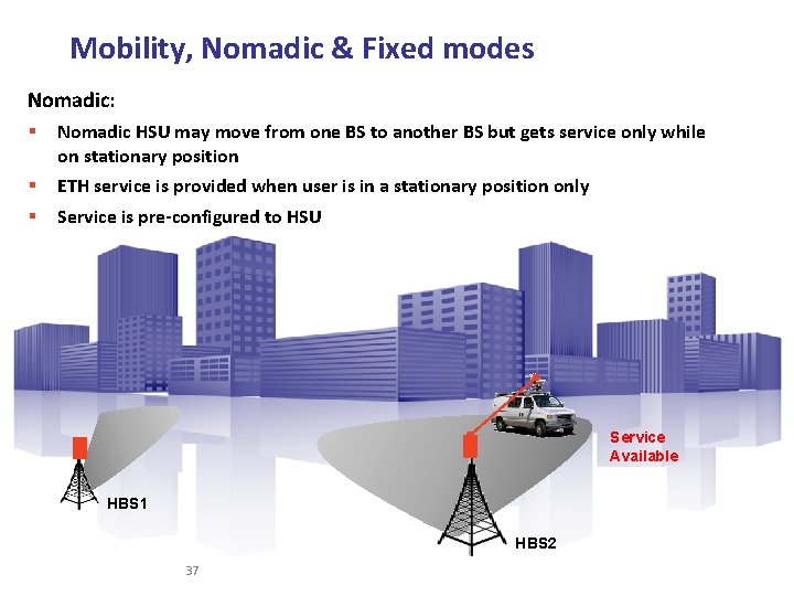 Mobility, Nomadic & Fixed modes Nomadic: § Nomadic HSU may move from one BS