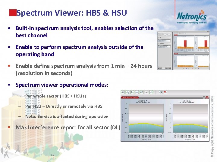 Spectrum Viewer: HBS & HSU • Built-in spectrum analysis tool, enables selection of the