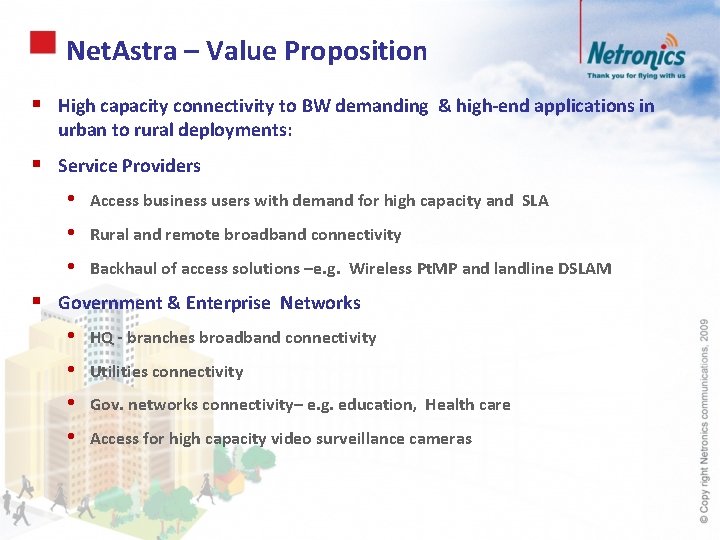 Net. Astra – Value Proposition § High capacity connectivity to BW demanding & high-end