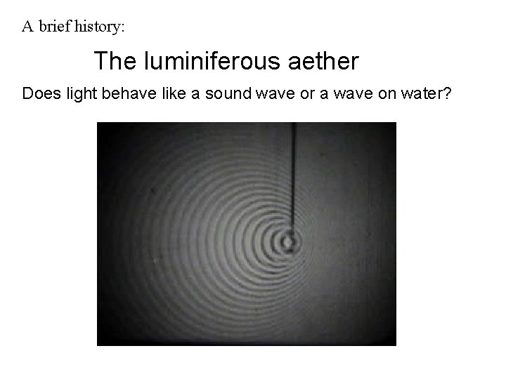 A brief history: The luminiferous aether Does light behave like a sound wave or