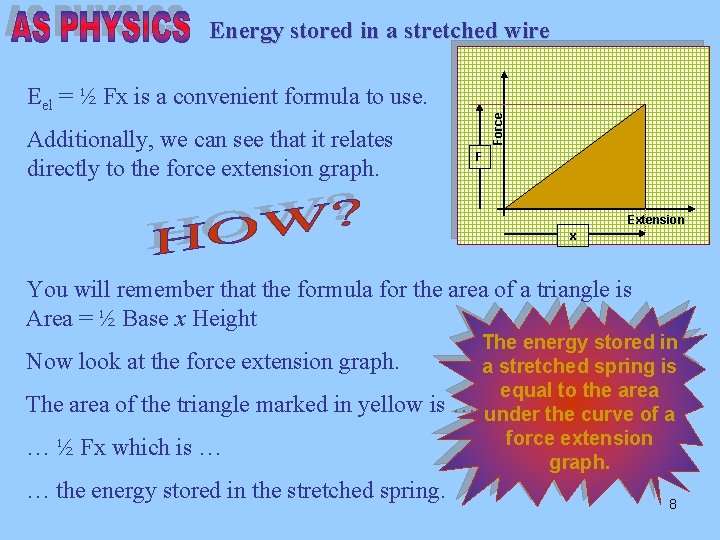 Energy stored in a stretched wire Additionally, we can see that it relates directly