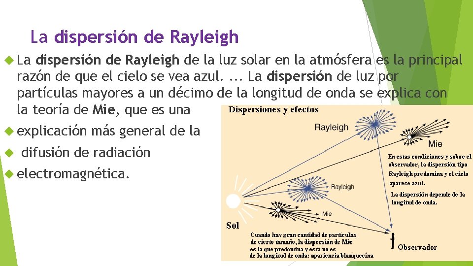 La dispersión de Rayleigh de la luz solar en la atmósfera es la principal