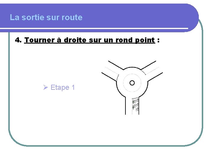 La sortie sur route 4. Tourner à droite sur un rond point : Ø