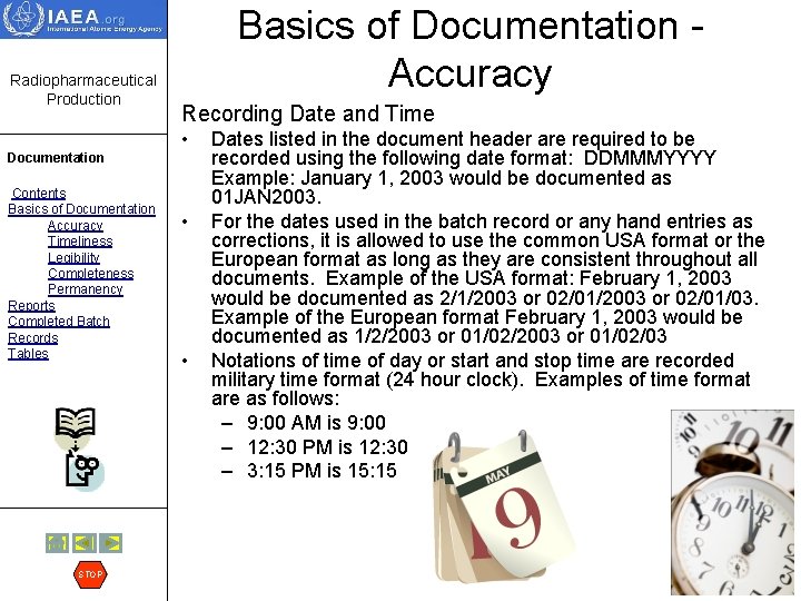 Radiopharmaceutical Production Basics of Documentation Accuracy Recording Date and Time • Documentation Contents Basics