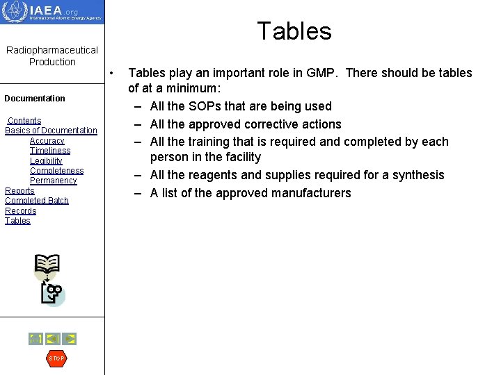 Tables Radiopharmaceutical Production Documentation Contents Basics of Documentation Accuracy Timeliness Legibility Completeness Permanency Reports