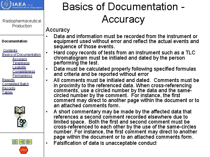 Radiopharmaceutical Production Basics of Documentation Accuracy • Documentation Contents Basics of Documentation Accuracy Timeliness