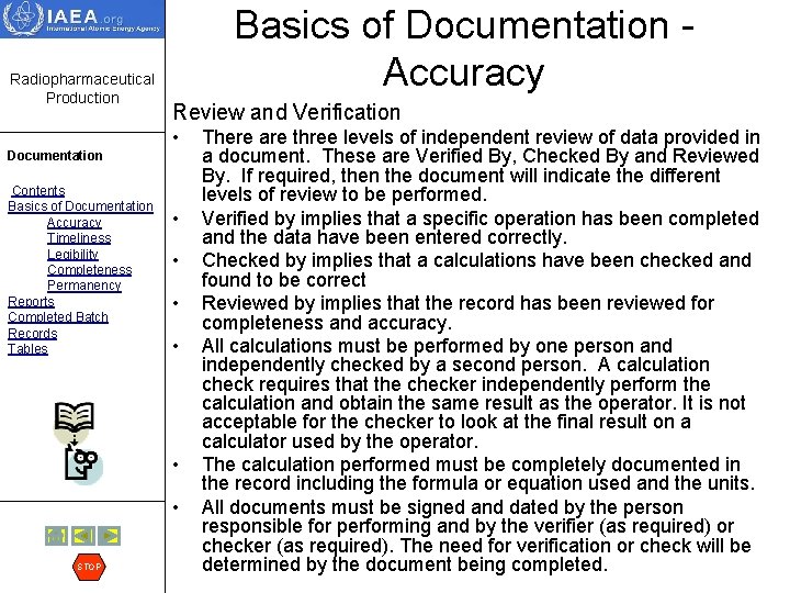 Radiopharmaceutical Production Basics of Documentation Accuracy Review and Verification • Documentation Contents Basics of