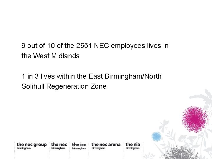 9 out of 10 of the 2651 NEC employees lives in the West Midlands