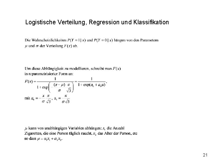 Logistische Verteilung, Regression und Klassifikation 21 