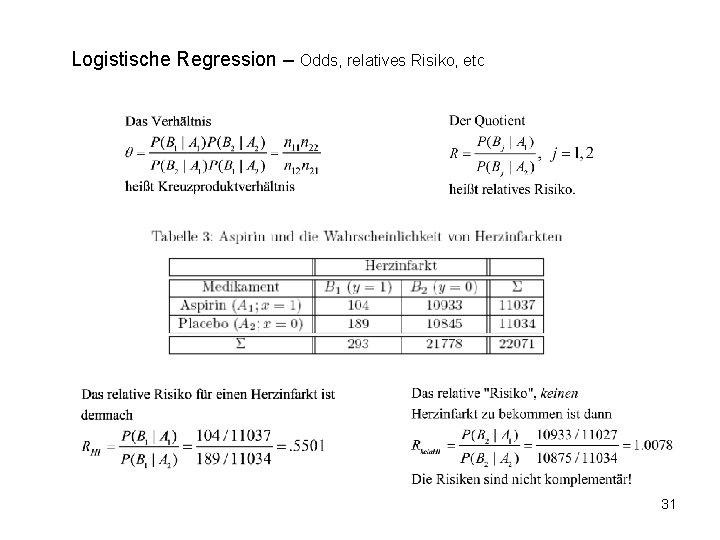 Logistische Regression – Odds, relatives Risiko, etc 31 