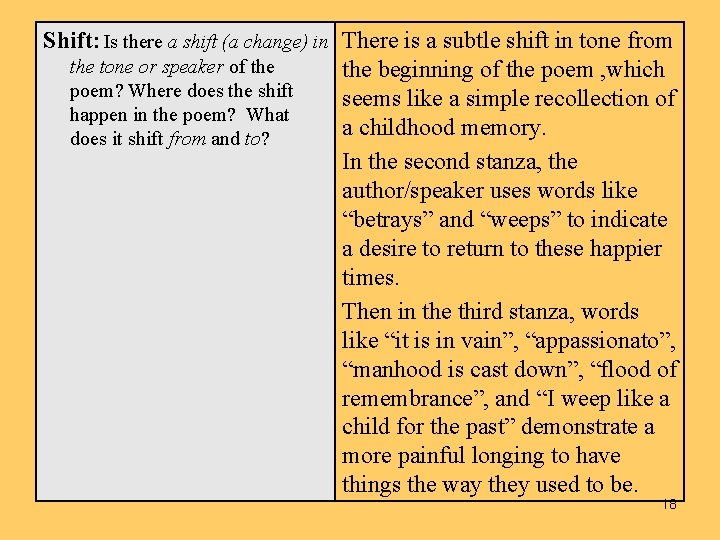 Shift: Is there a shift (a change) in There is a subtle shift in