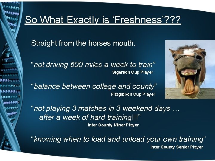 So What Exactly is ‘Freshness’? ? ? Straight from the horses mouth: “not driving