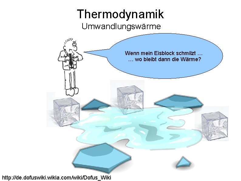 Thermodynamik Umwandlungswärme Wenn mein Eisblock schmilzt … … wo bleibt dann die Wärme? http: