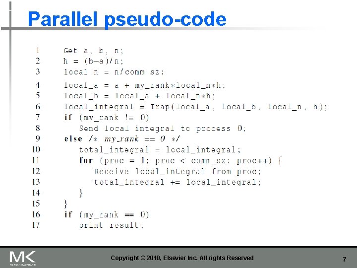 Parallel pseudo-code Copyright © 2010, Elsevier Inc. All rights Reserved 7 