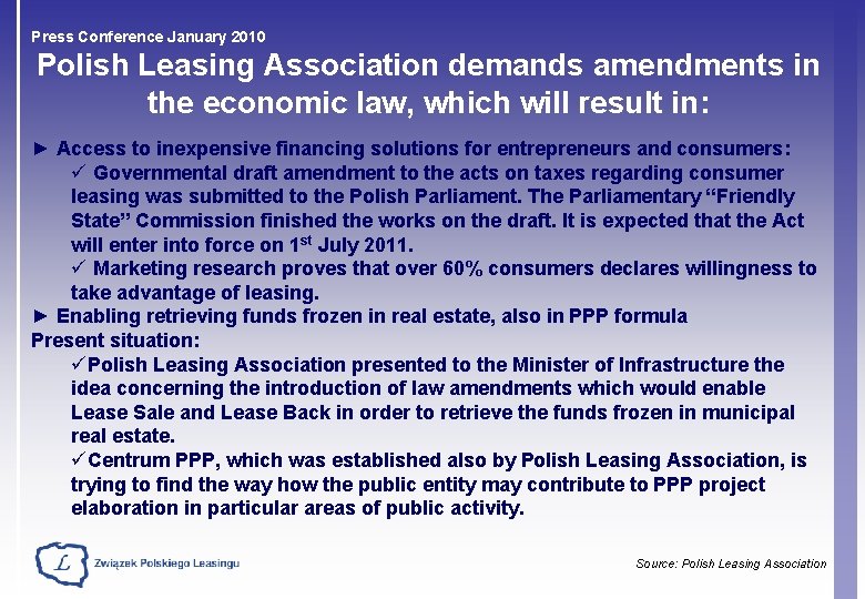 Press Conference January 2010 Polish Leasing Association demands amendments in the economic law, which