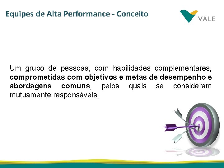 Equipes de Alta Performance - Conceito Um grupo de pessoas, com habilidades complementares, comprometidas