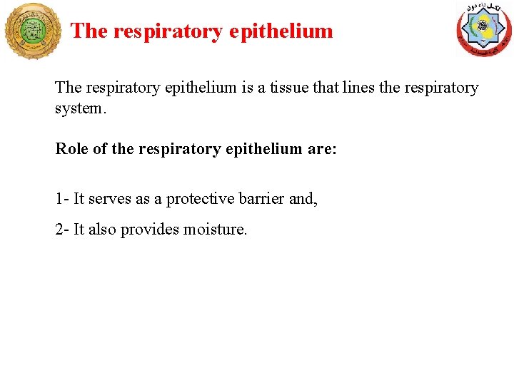 The respiratory epithelium is a tissue that lines the respiratory system. Role of the