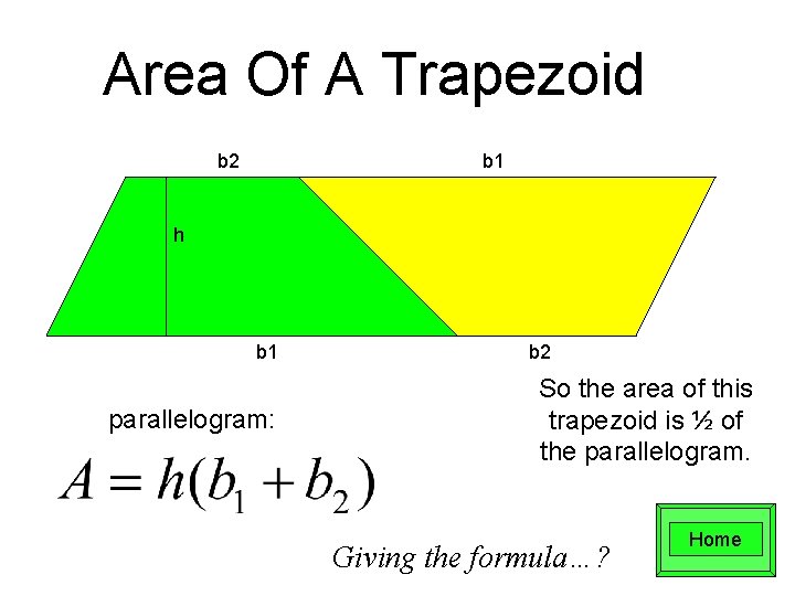 Area Of A Trapezoid b 2 b 1 h b 1 parallelogram: b 2