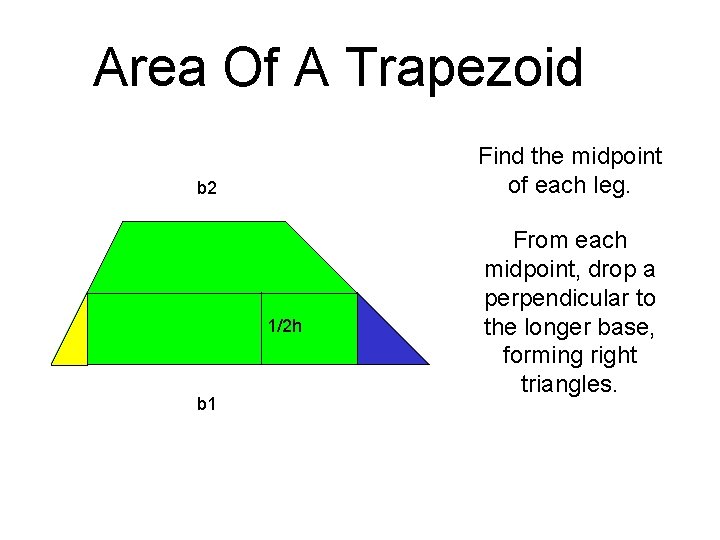 Area Of A Trapezoid Find the midpoint of each leg. b 2 1/2 h