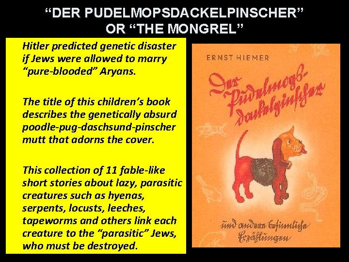 “DER PUDELMOPSDACKELPINSCHER” OR “THE MONGREL” Hitler predicted genetic disaster if Jews were allowed to