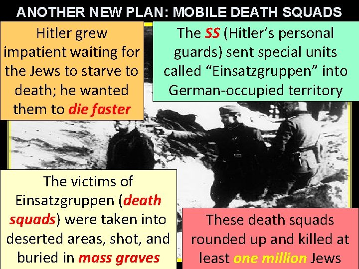 ANOTHER NEW PLAN: MOBILE DEATH SQUADS Hitler grew impatient waiting for the Jews to