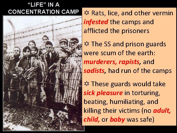 “LIFE” IN A CONCENTRATION CAMP Y Rats, lice, and other vermin infested the camps