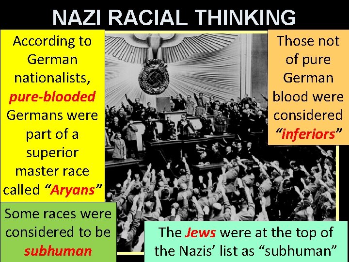 NAZI RACIAL THINKING According to German nationalists, pure-blooded Germans were part of a superior