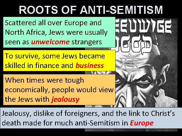 ROOTS OF ANTI-SEMITISM Scattered all over Europe and North Africa, Jews were usually seen
