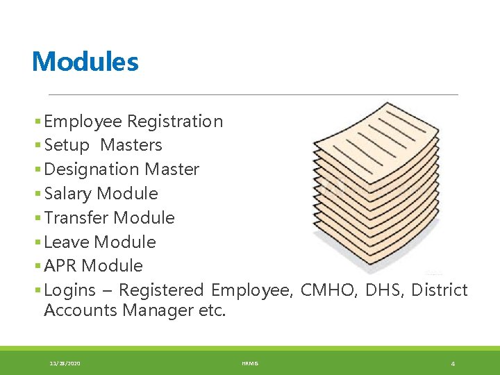 Modules § Employee Registration § Setup Masters § Designation Master § Salary Module §