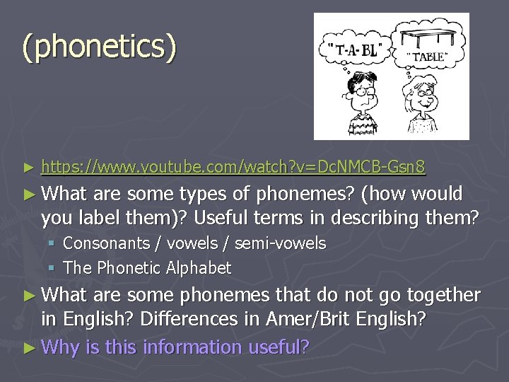 (phonetics) ► https: //www. youtube. com/watch? v=Dc. NMCB-Gsn 8 ► What are some types